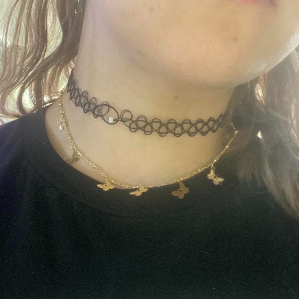 2000 00s retro deadstock silver tone unique gold tone butterfly flying necklace